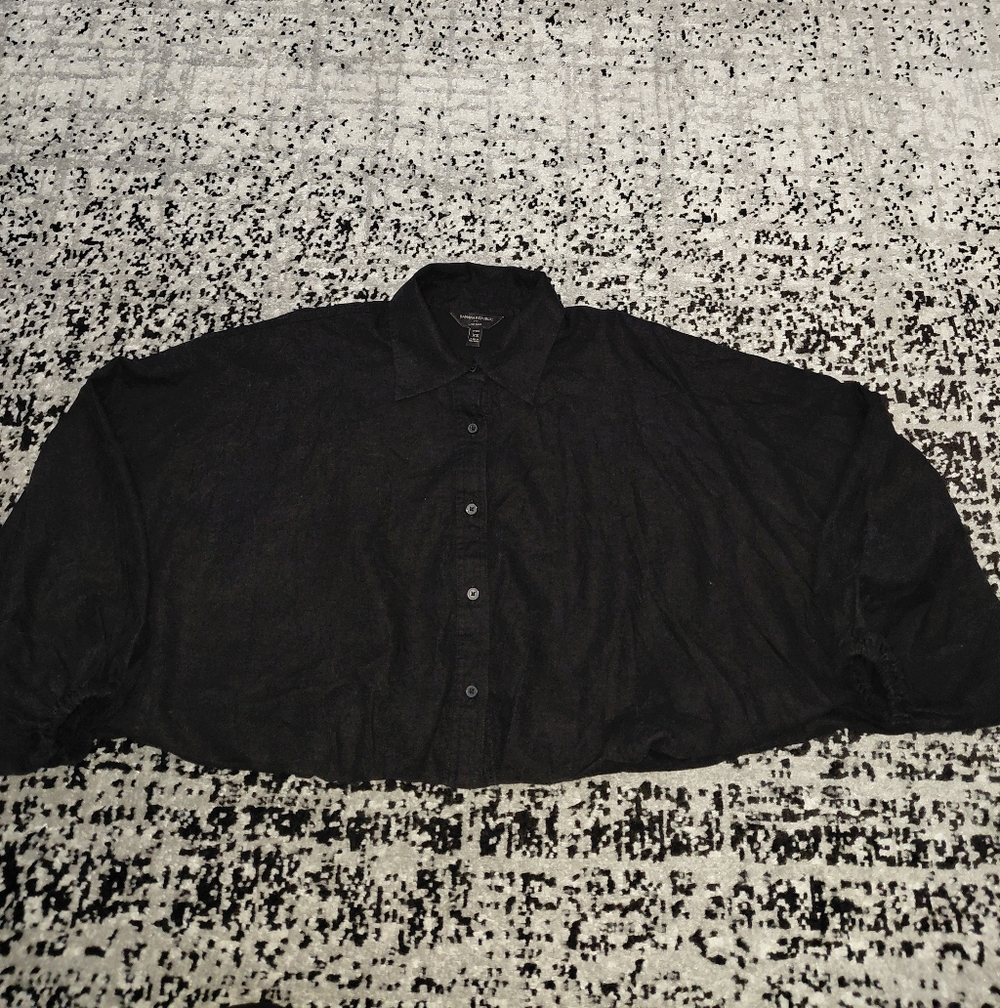 BANANA REPUBLIC Petite XS Black Linen Blend Button-Down Cropped Shirt - Picture 4 of 9